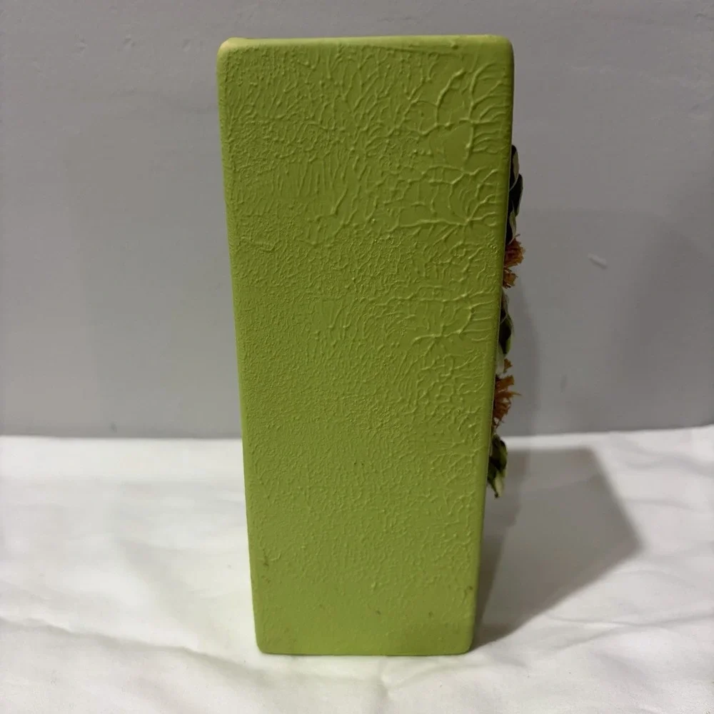 vintage light green rectangle planter Vase Stucco 8